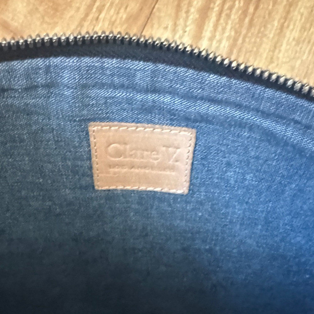 Clare v Black Leather Pouch with Blue, Green & pink Center Stripe - Picture 3 of 5